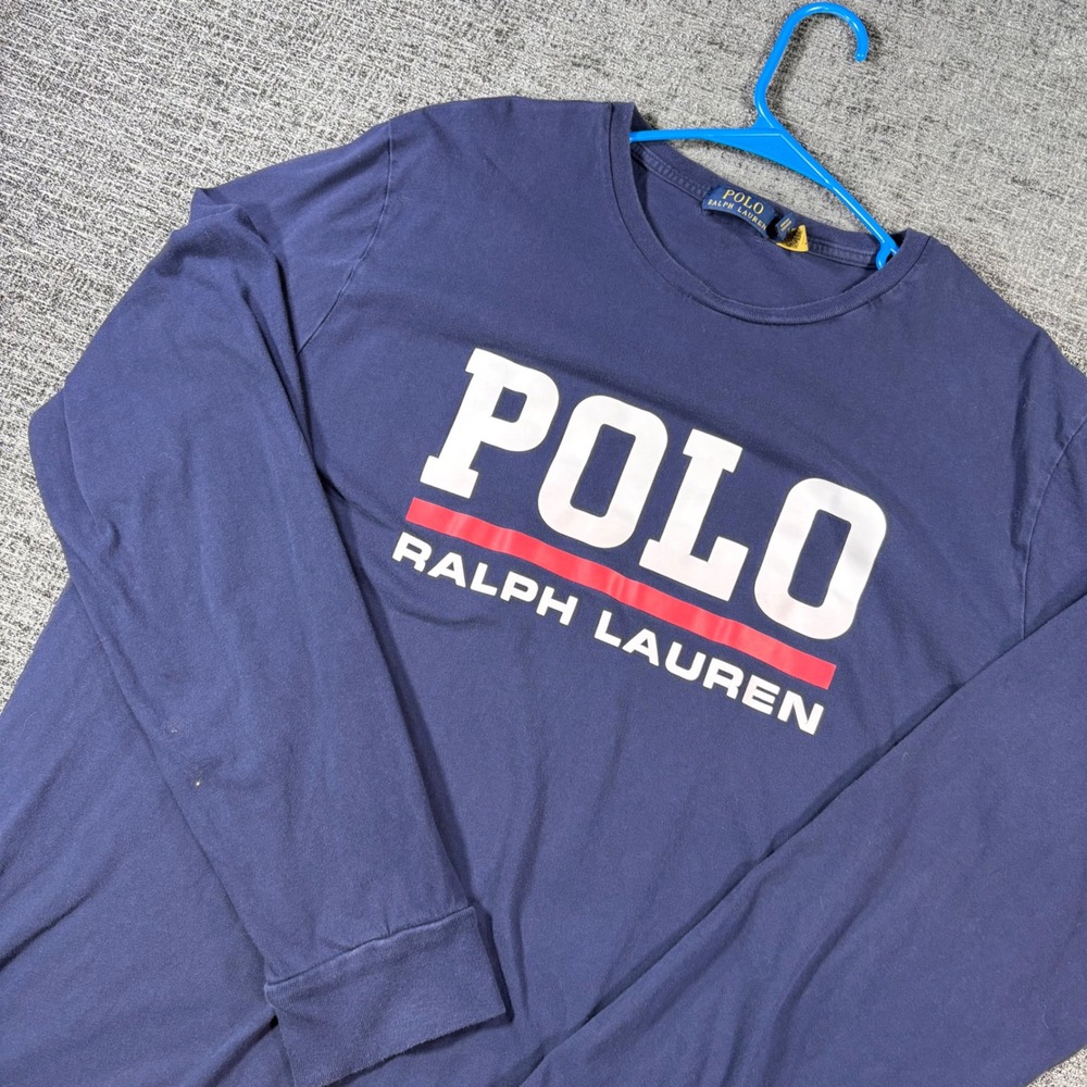Polo Ralph Lauren T-Shirt Mens XL Navy Blue Graphic Long Sleeve Cotton 1248